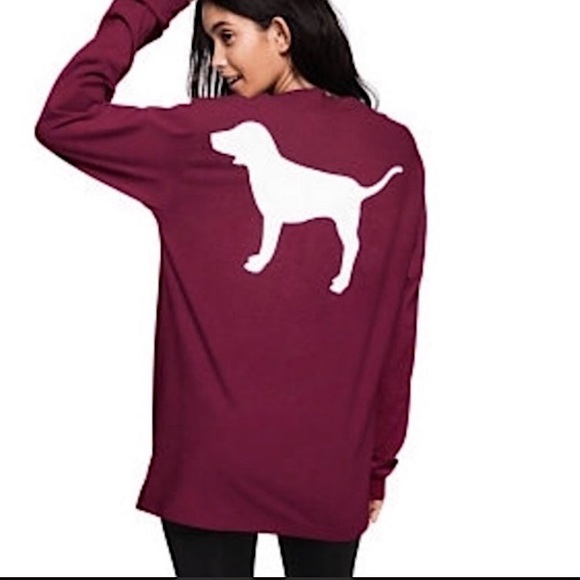 PINK Victoria's Secret Tops - PINK Victoria’s Secret maroon white long sleeve!